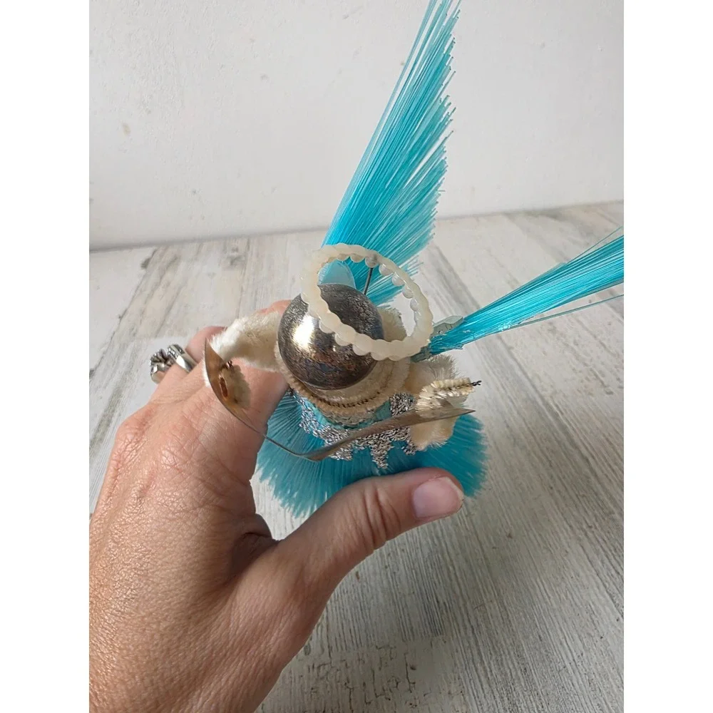 Vintage mercury glass angel cherub choir figurine Xmas blue tree topper